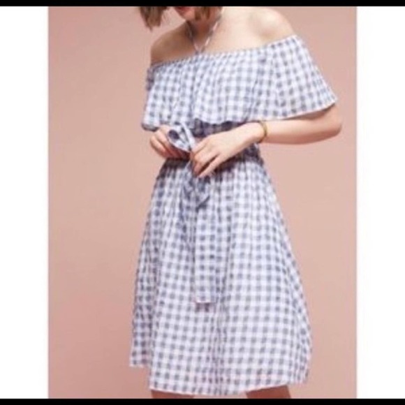 Anthro 11 1 Tylho S Gingham Dress Blue - Picture 2 of 7